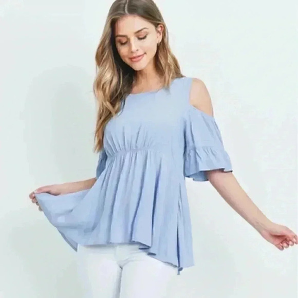 Boho Blue Jersey Cold shoulder top / blouse - Picture 2 of 5